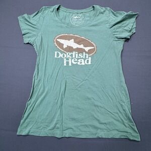 Dogfish Head Harvester Ale T Shirt Green Shark Logo Graphic Tee Size L